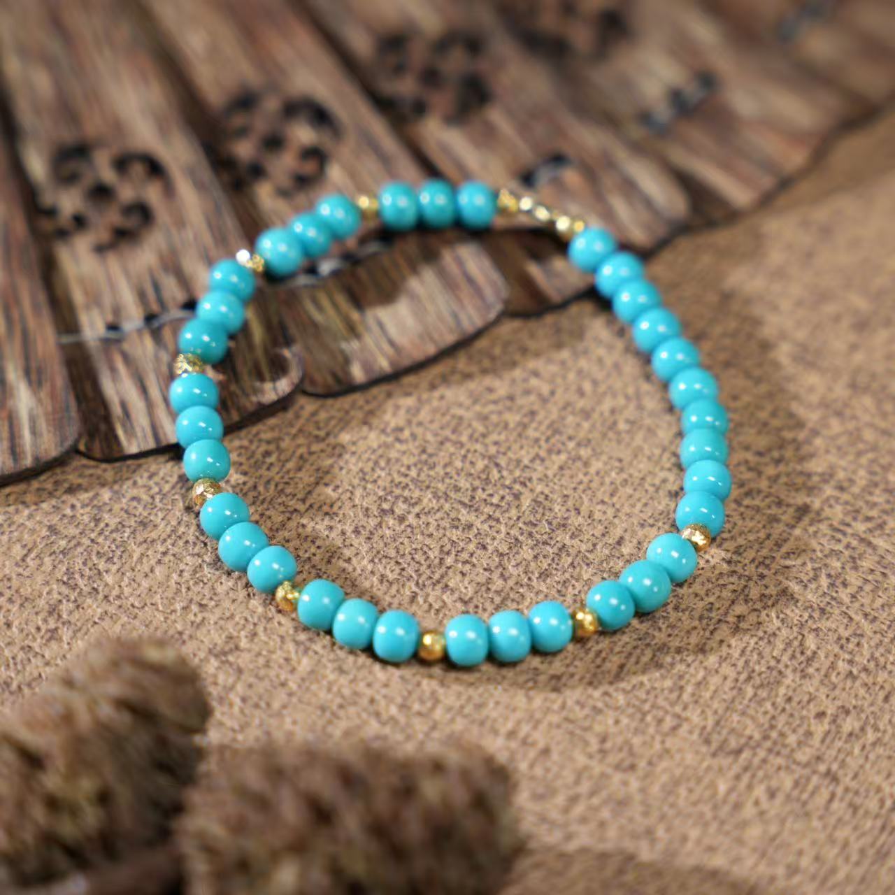 【壹芳珠宝*高瓷泡油系列】天然原矿绿松18k金镶单圈4mm