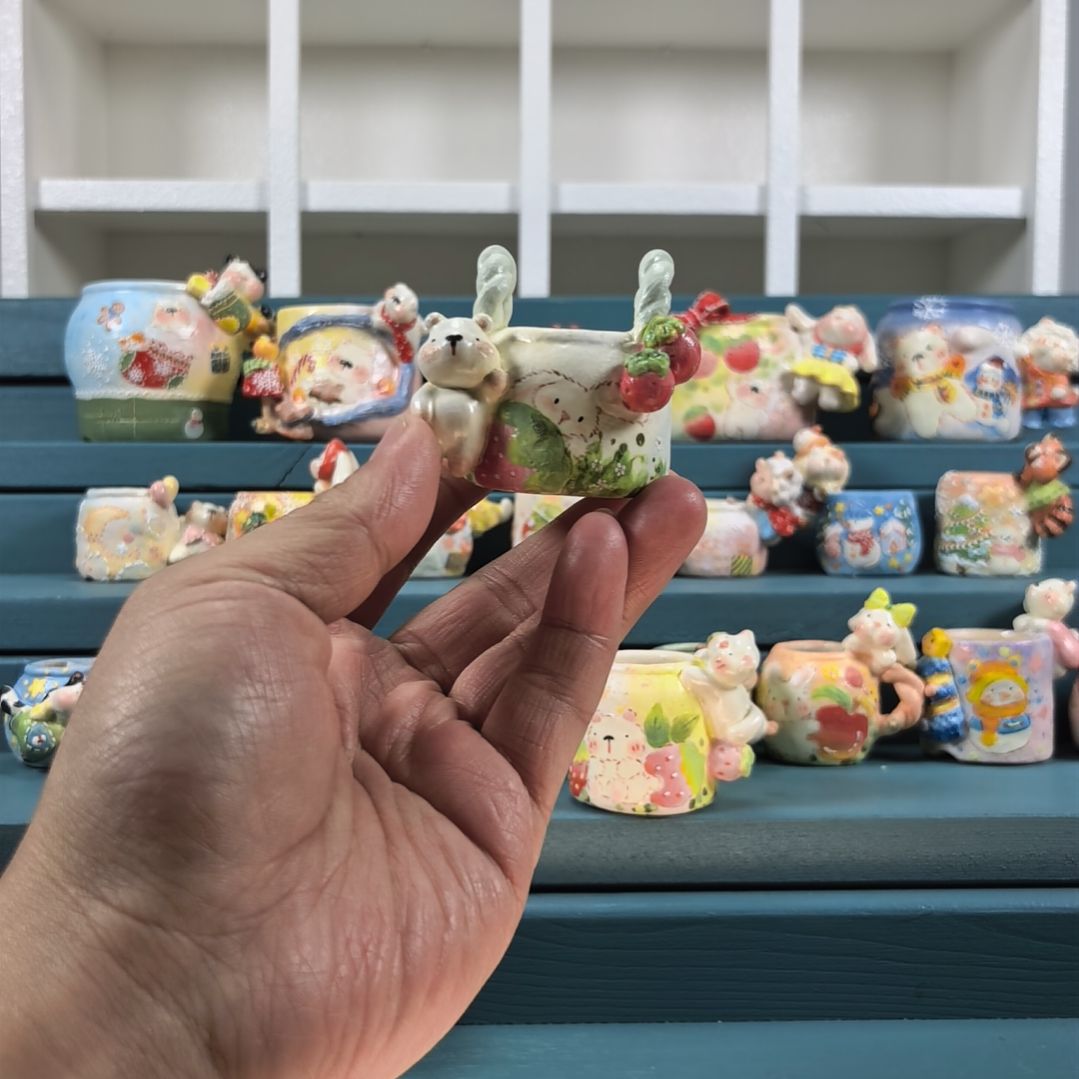 草莓小熊 手绘多肉花盆