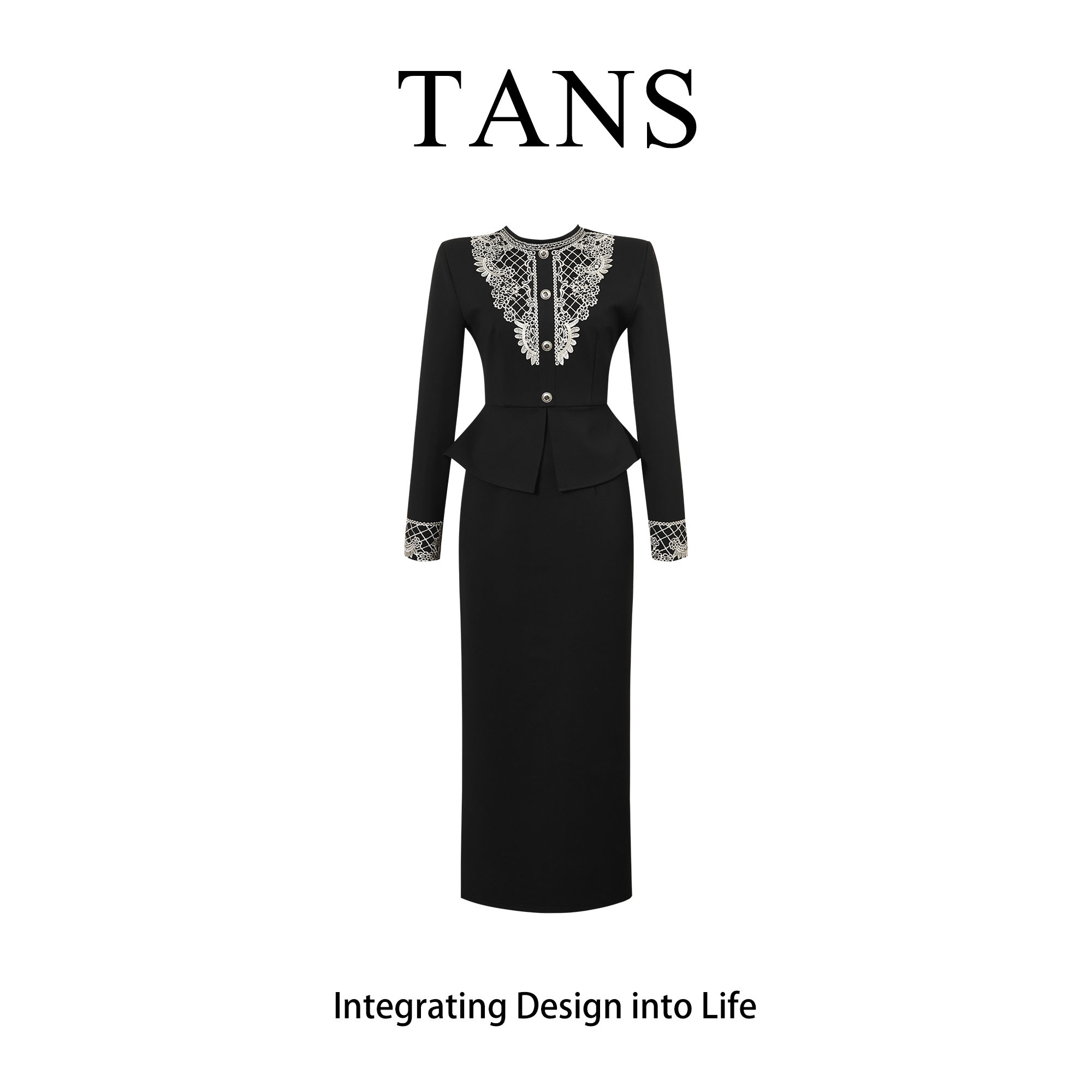 现货 TANS【秋冬新品】法式高级感复古丝绒拼接气质连衣裙秋冬