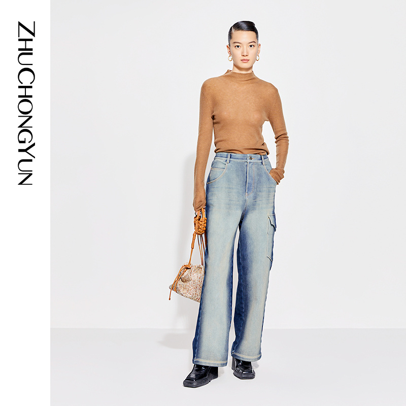 【水溶羊毛】ZHUCHONGYUN卡其修身简约时尚保暖针织打底衫C1CX3821M