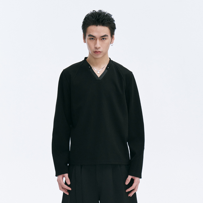 CATSSTAC "上等口粮“小羊皮V领针织长袖春秋休闲