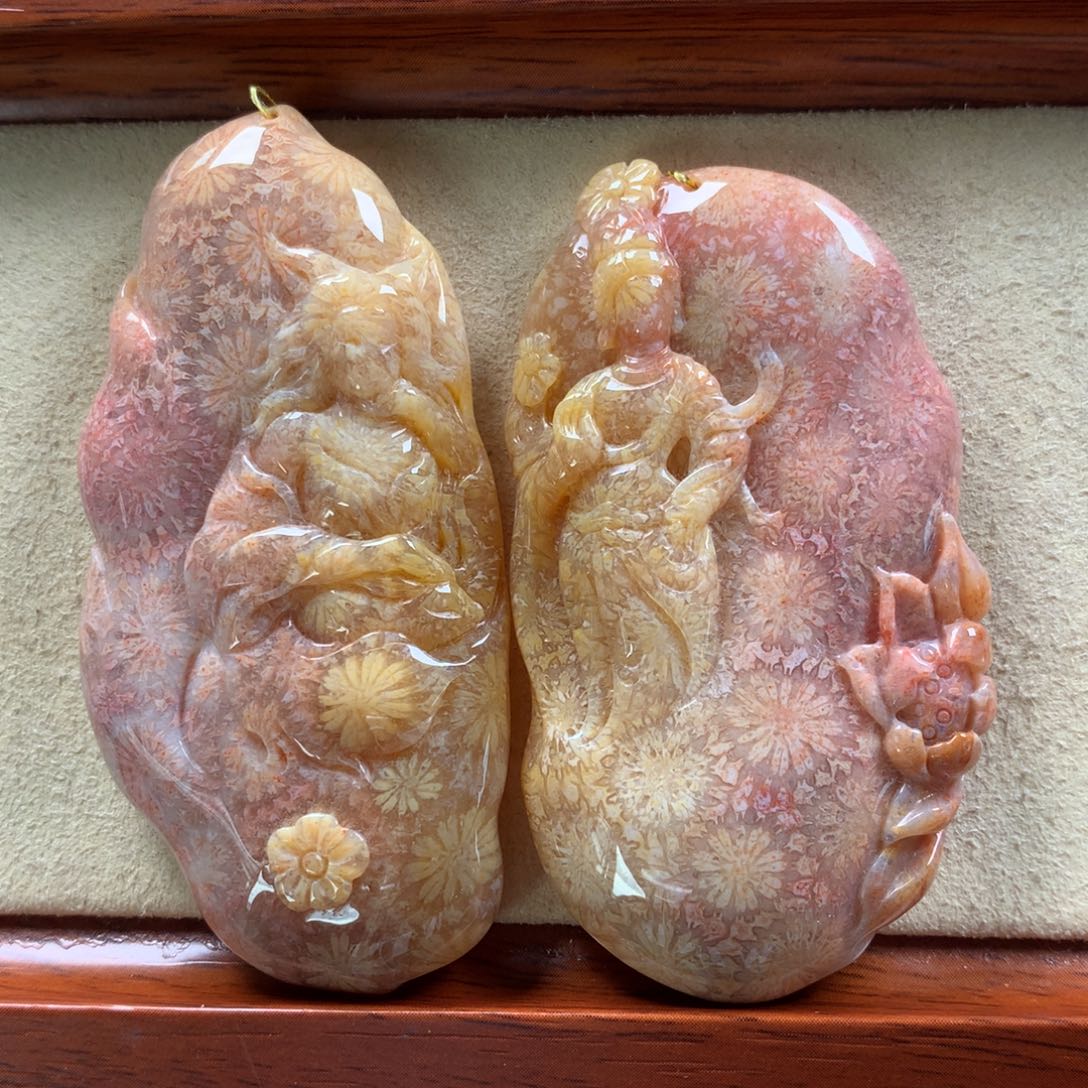 未镶嵌赞比粉大花！2000/个，可挑。02硅化珊瑚（珊瑚玉）