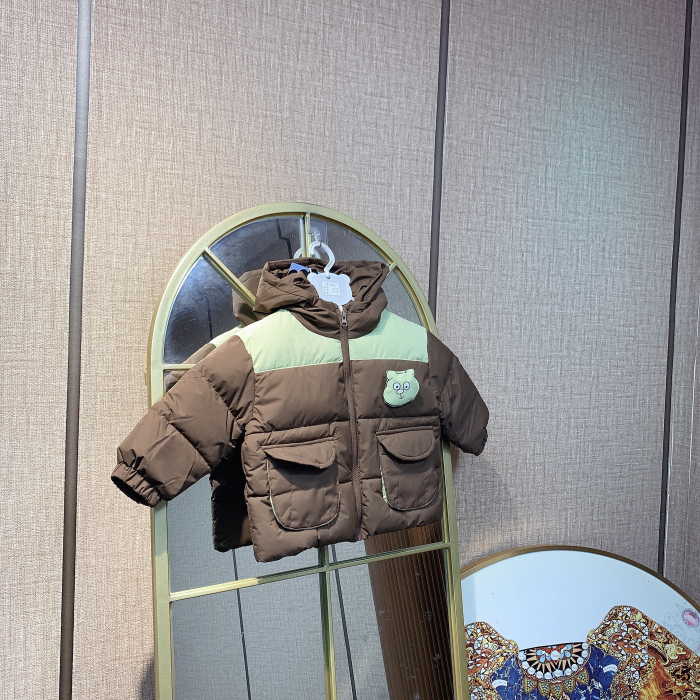 R3214  宝宝咖色拼接上衣厚外套  夹棉