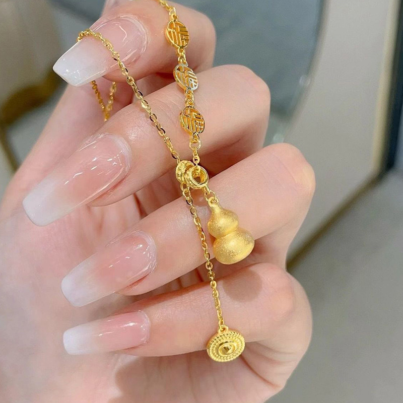 铜合金项链 新中式金色葫芦项链女轻奢小众设计高级感国风福牌