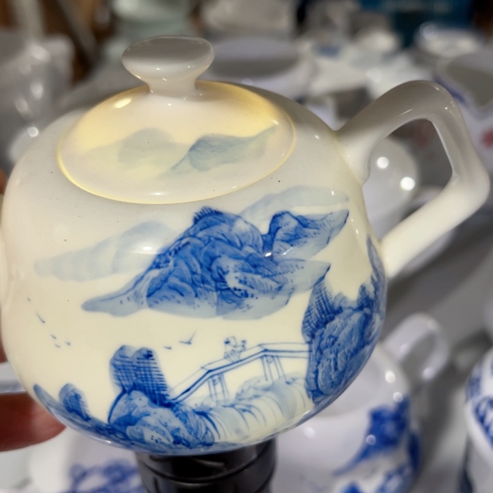 杯手绘微瑕山水茶壶