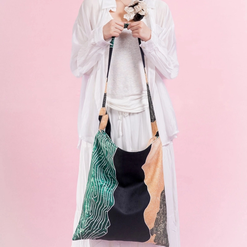 无则艺【系带长条包-拉链款】玄墨原创文艺轻便环保单肩印花系带包