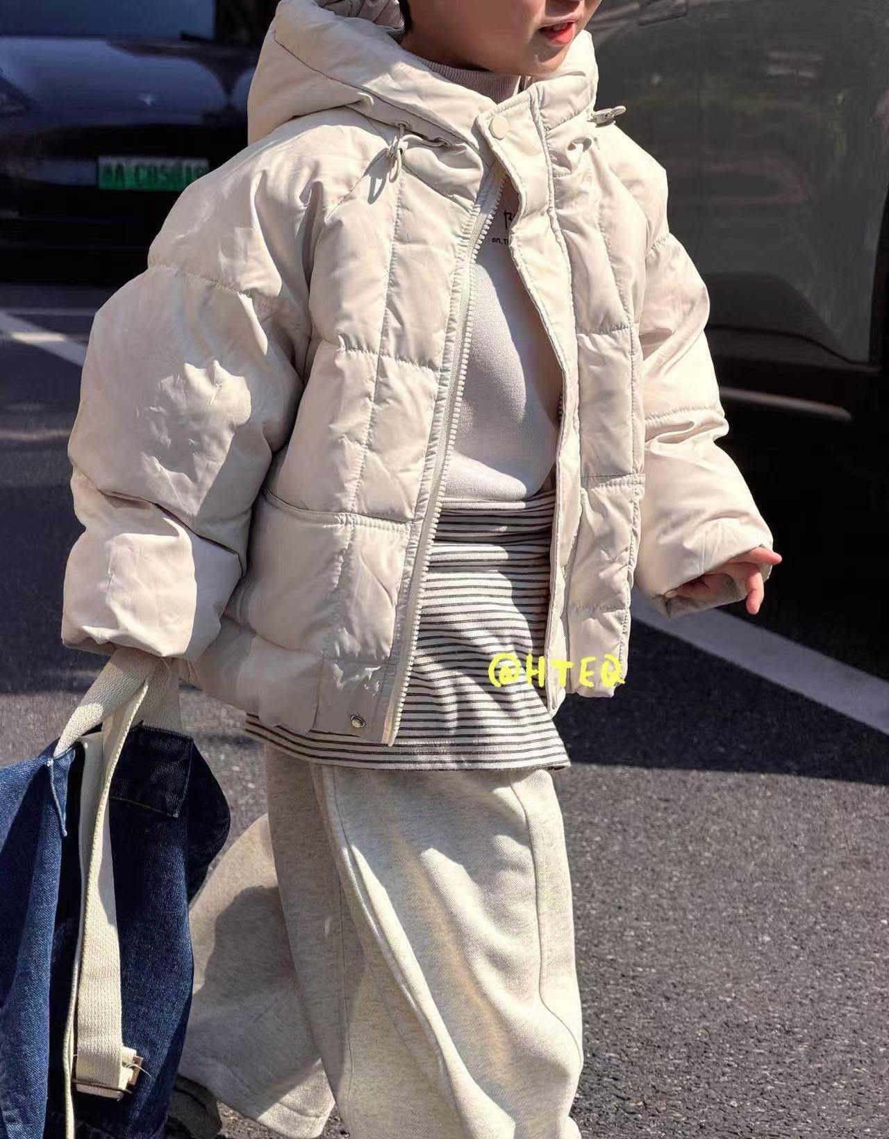 50绒【XX2】韩童E趣006浅米灰方块羽绒服 