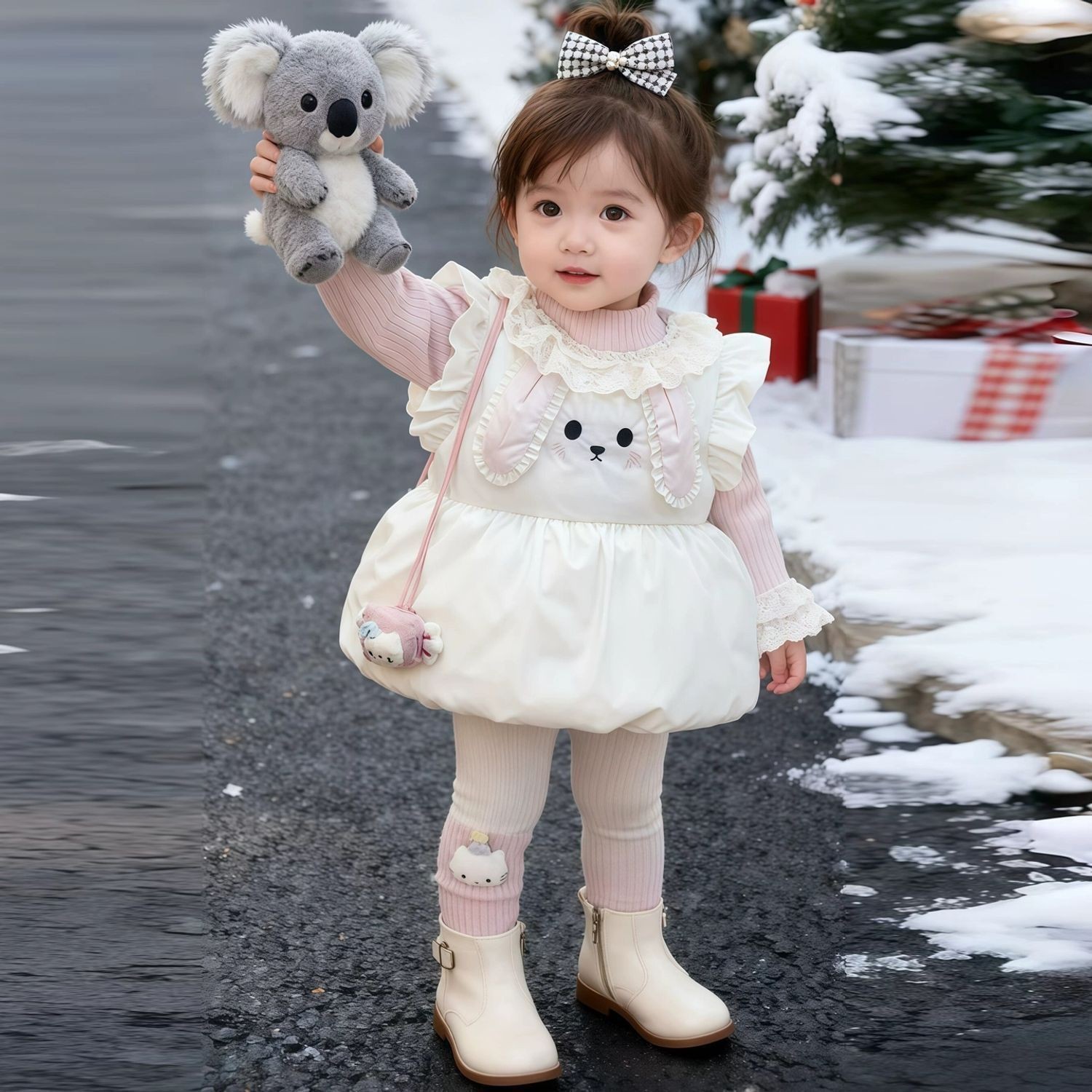  女童棉服马甲洋气冬装2025新款小童女宝加绒打底衫三件套