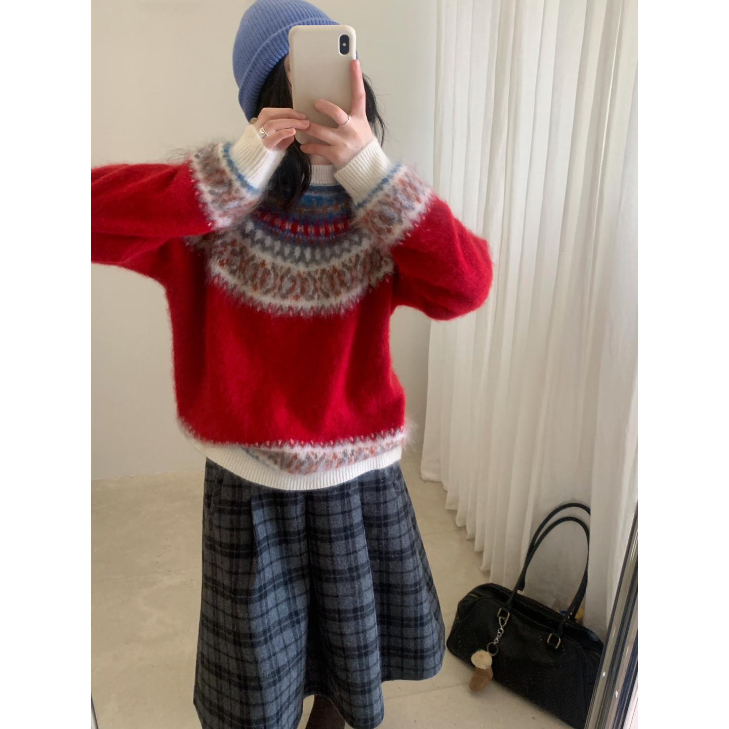 T3062 <元气精灵> 费尔岛系列红色针织毛衣