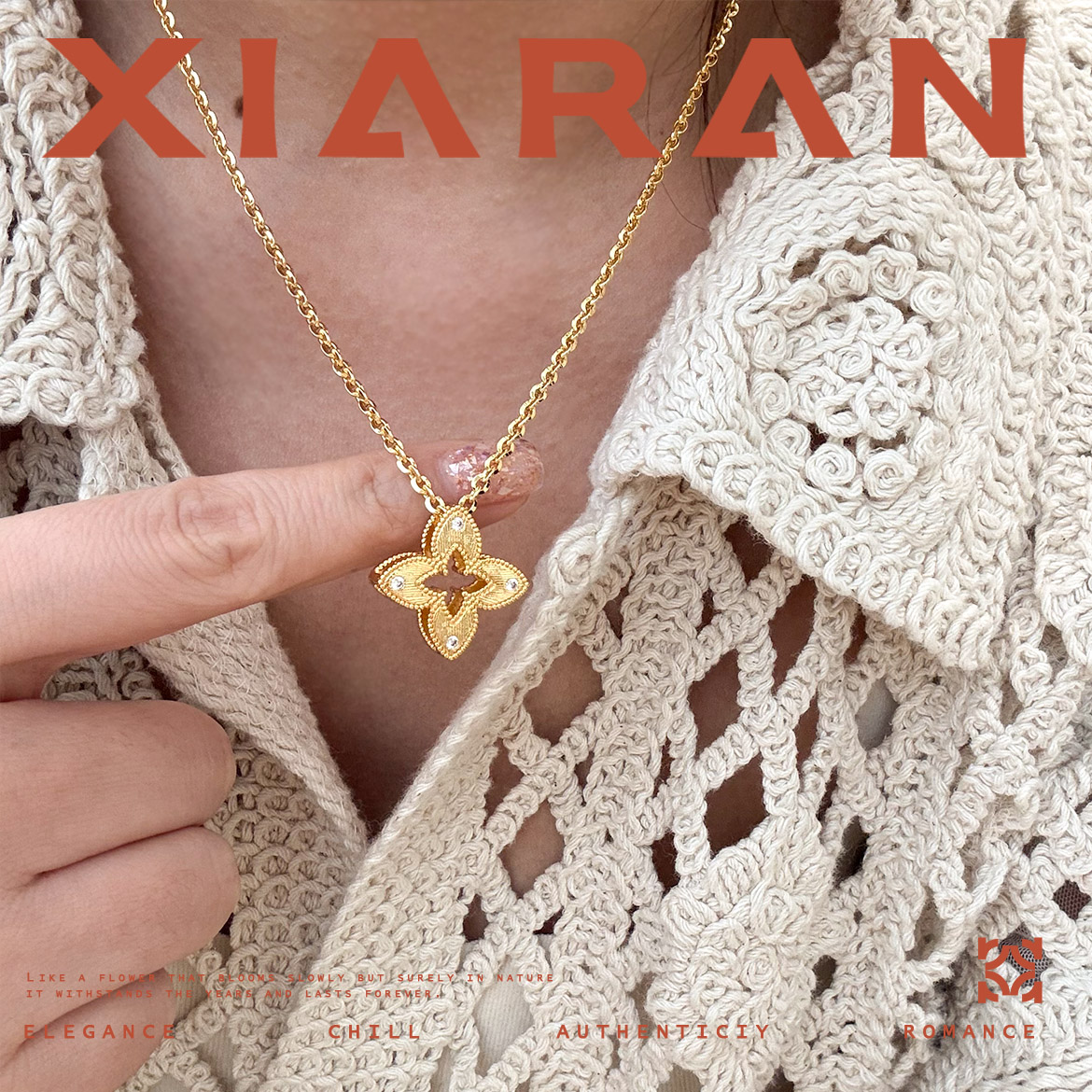 黄铜项链 「大雪单颗」菱形花朵时尚百搭简约百搭轻奢金色长款项链