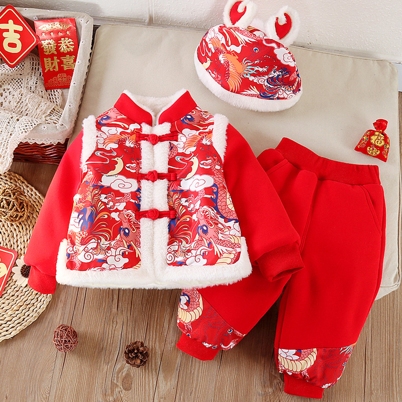 【龙凤呈祥】宝宝套装冬季加厚加绒男女童中小童拜年服喜庆周岁礼