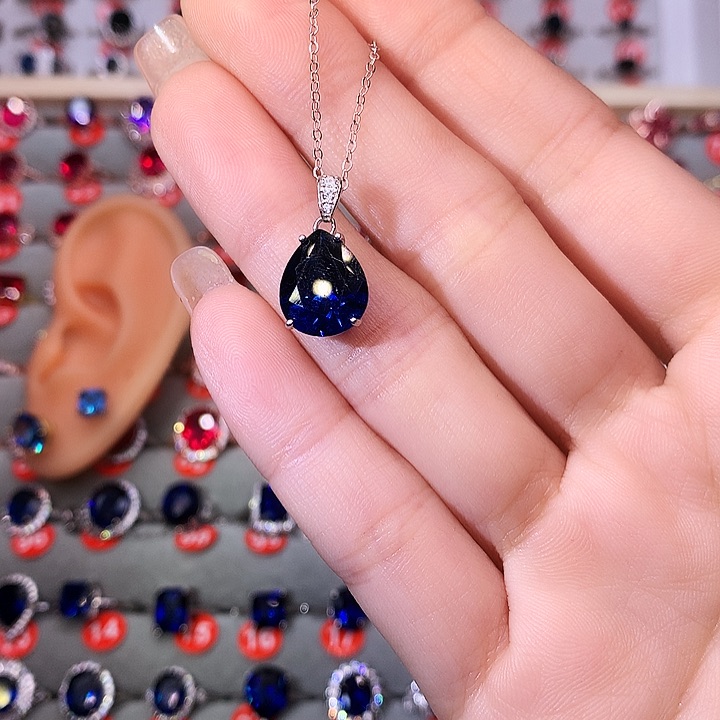 蓝宝石吊坠(赠链)银S925镶嵌