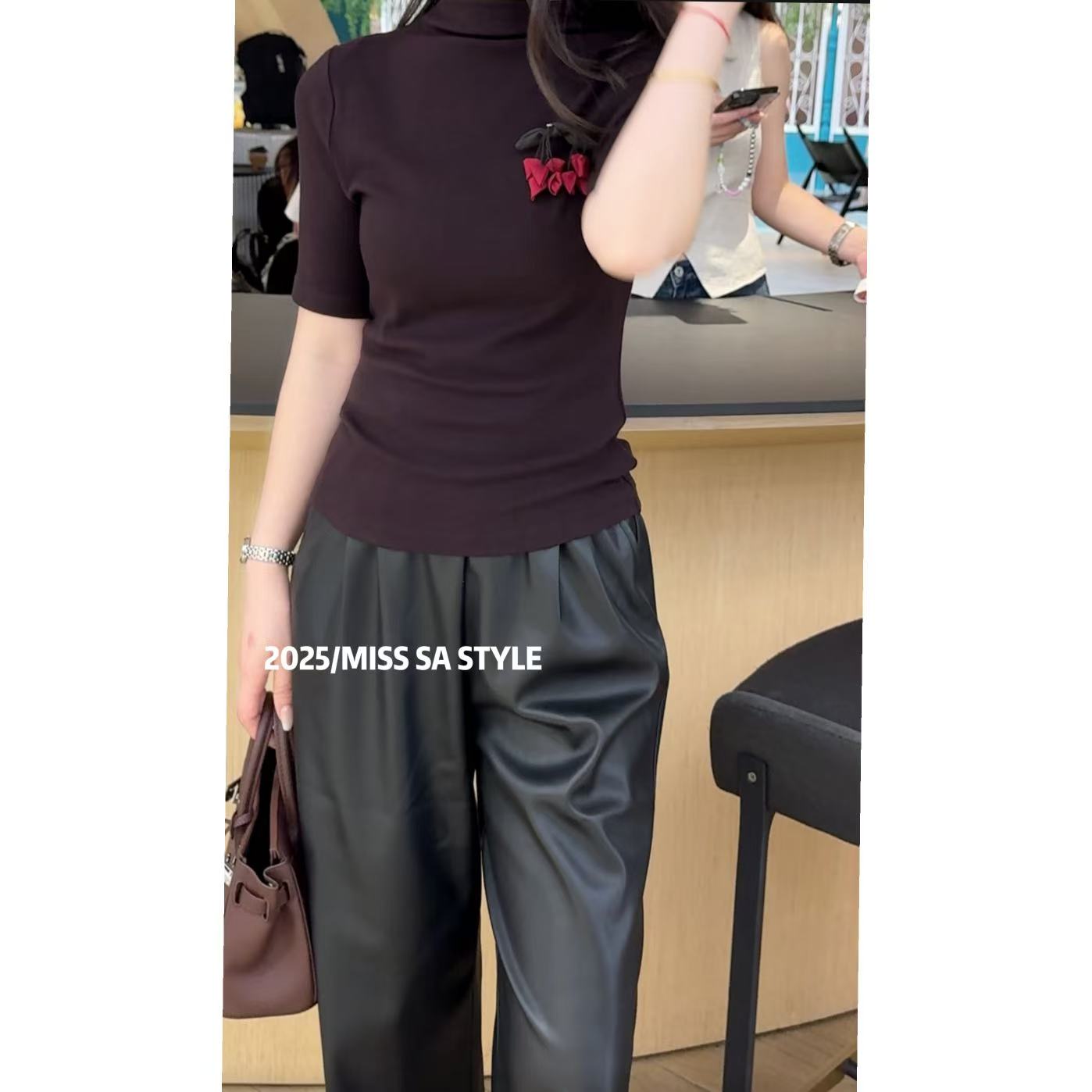 MISS SA小辣椒 早秋新款气质时尚百搭半高领中袖打底上衣25089279