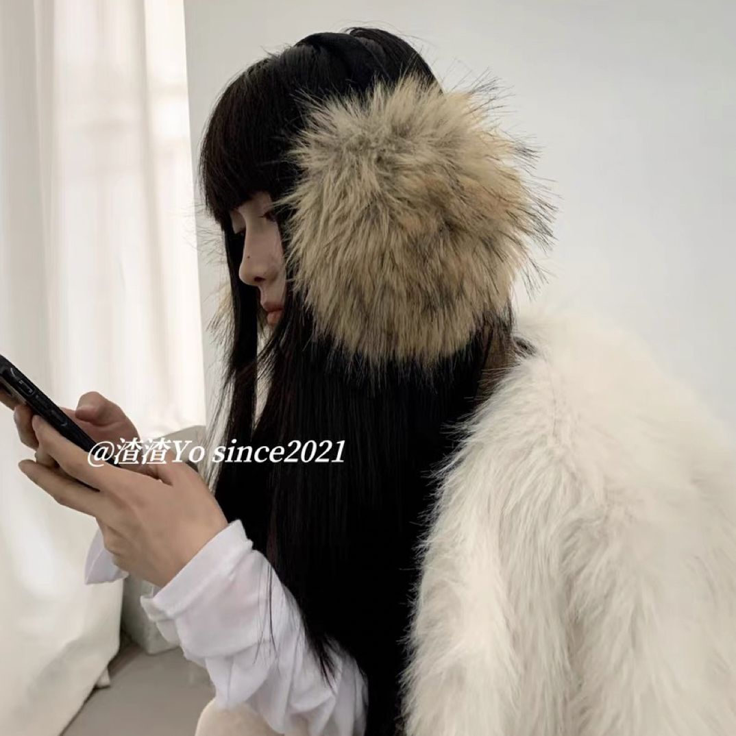 渣渣Yo韩版可爱y2k大号仿狐狸毛耳包保暖护棕色耳套冬天耳捂耳罩
