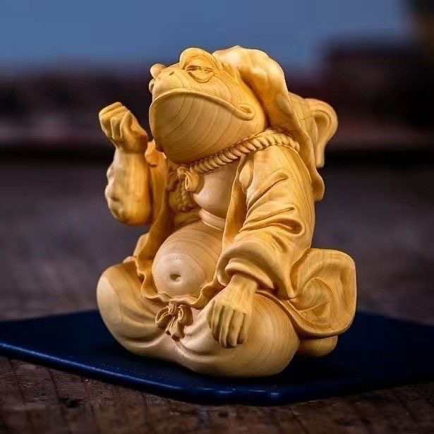 崖柏木金蟾仙人招财好运手工雕刻手把件摆件创意木雕祈福蛙实木