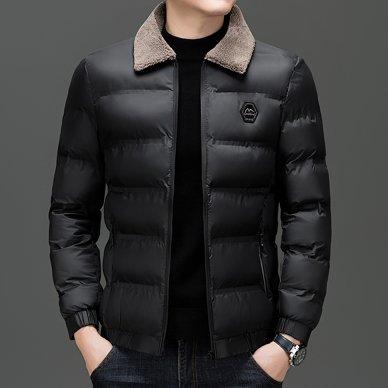 收口袖免烫直下摆棉服商务休闲棉衣贴布保暖长袖丝绵男士轻薄棉服