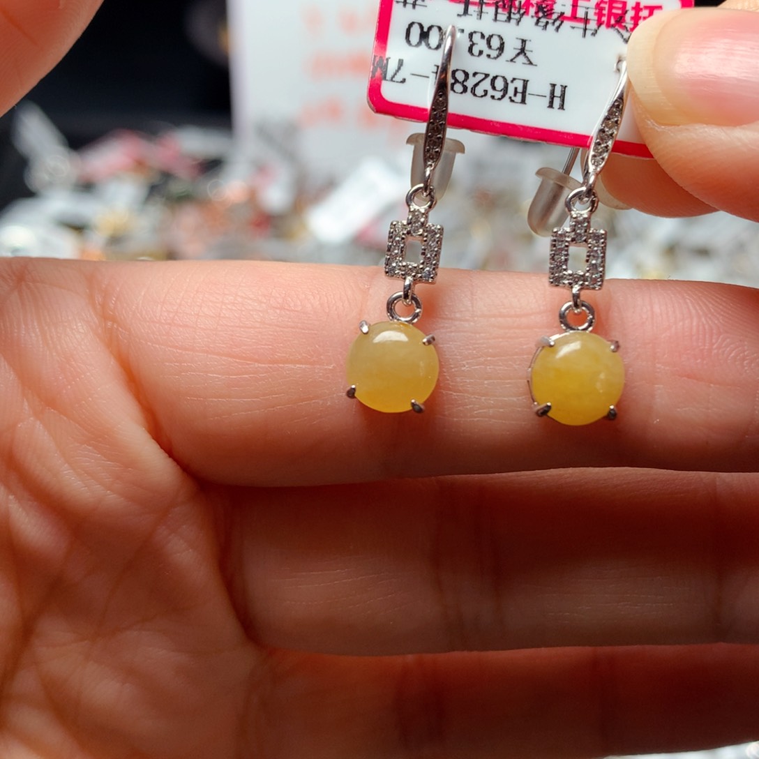 翡翠戒指银S925镶嵌耳钩