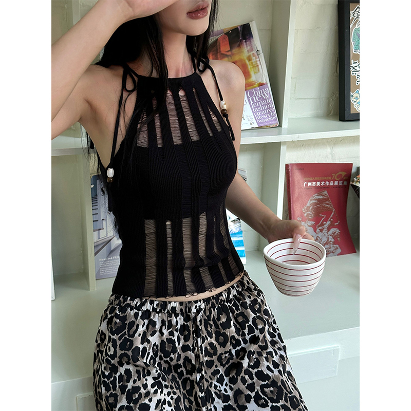 VENUIE【布柏尔】蕾丝拼接吊带镂空针织上衣背心女内搭打底22483