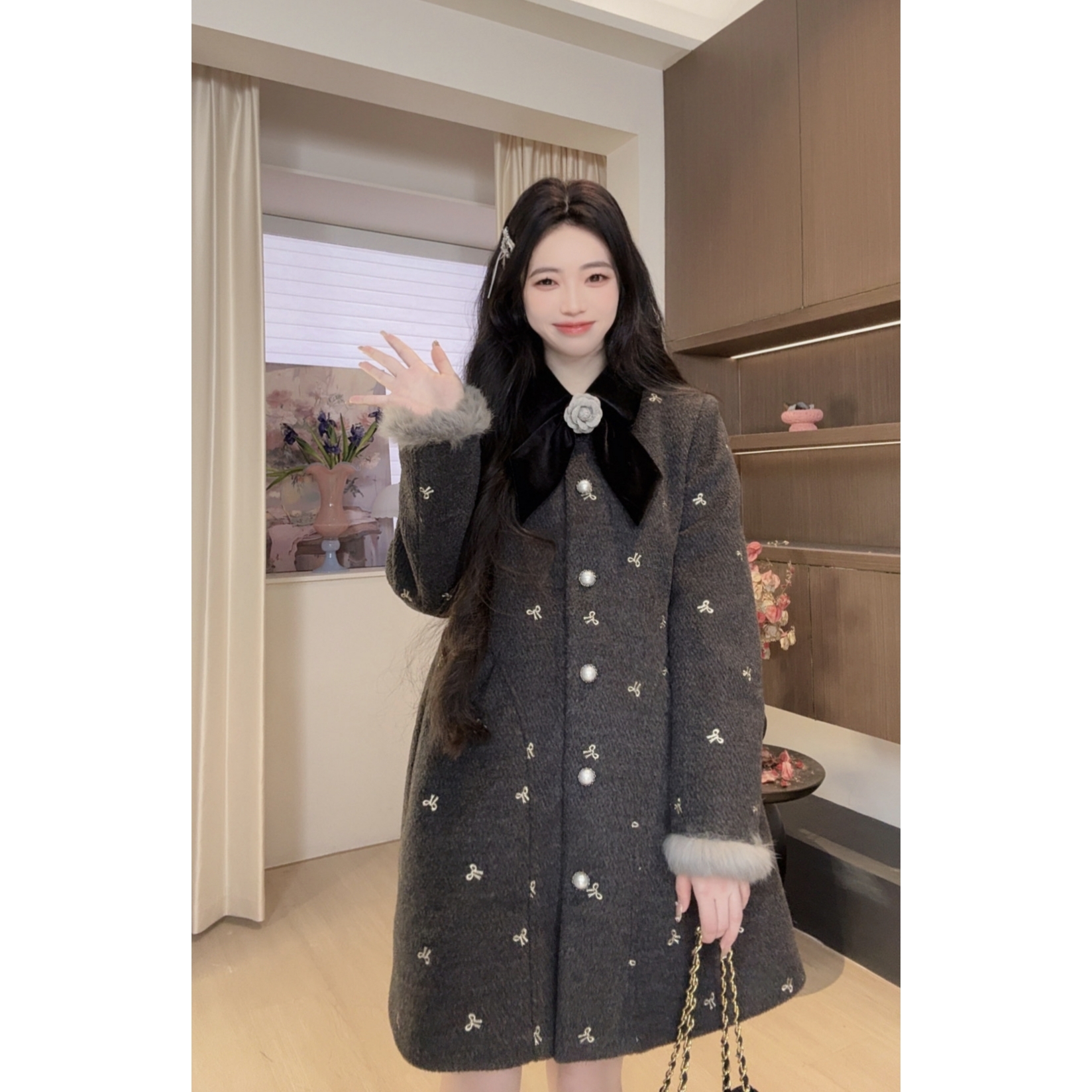 YOUERDENG 【在逃少女】  冬羽绒显瘦气质显白羊毛外套小香法式