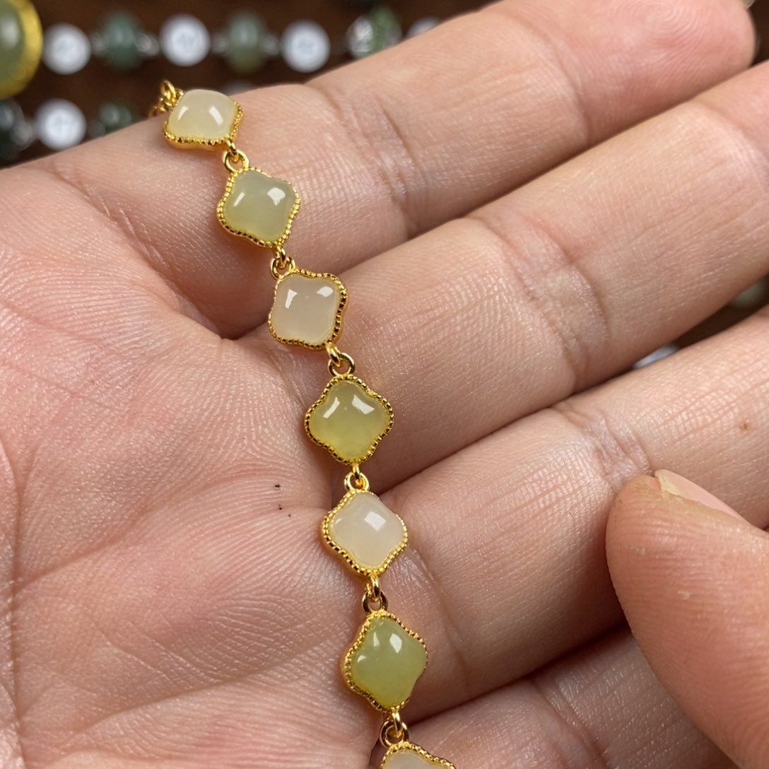 和田玉（青白玉）戒指银S925镀金镶嵌