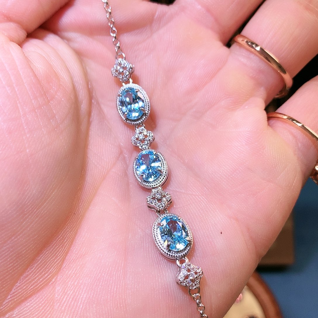 海蓝宝石手链银S925镶嵌