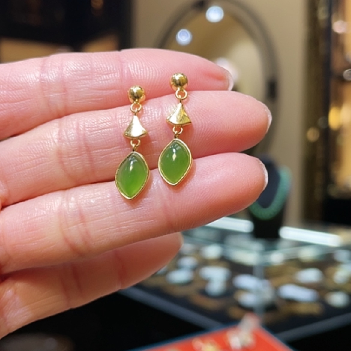 【闪购商品】和田玉耳饰银S925镶嵌