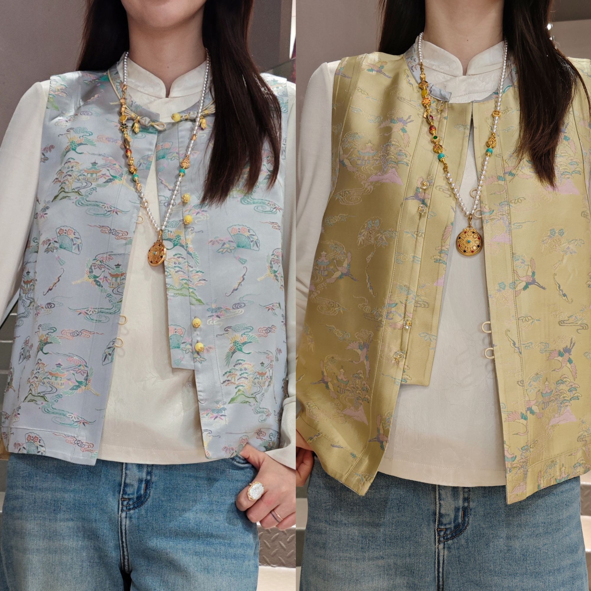 《七七定制》早春款新中式时尚百搭气质双面穿女马甲7302