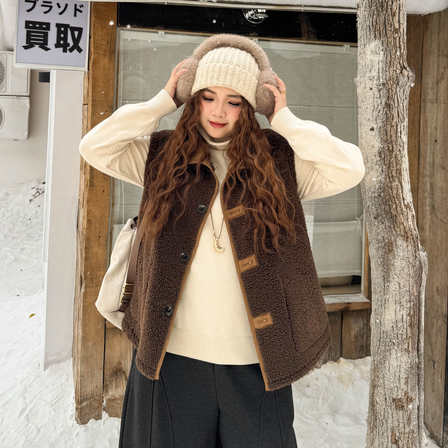 DD8819大码女装【美拉德复古马甲】胖mm皮毛一体绒双面穿羊羔绒外套