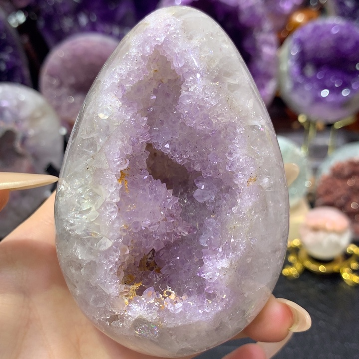 紫晶未镶嵌珠宝半成品全抛仙仙紫带花球龙蛋