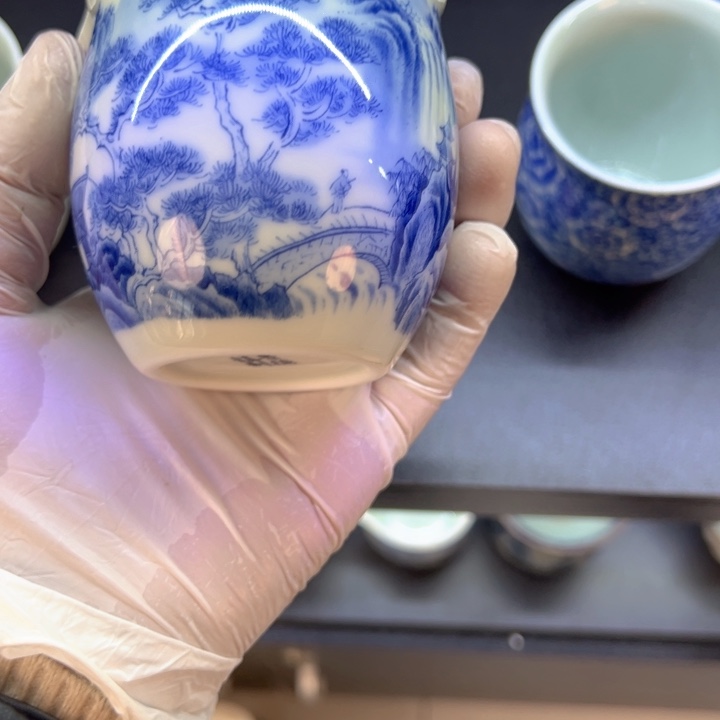 瓷片白青花山水公道杯全品