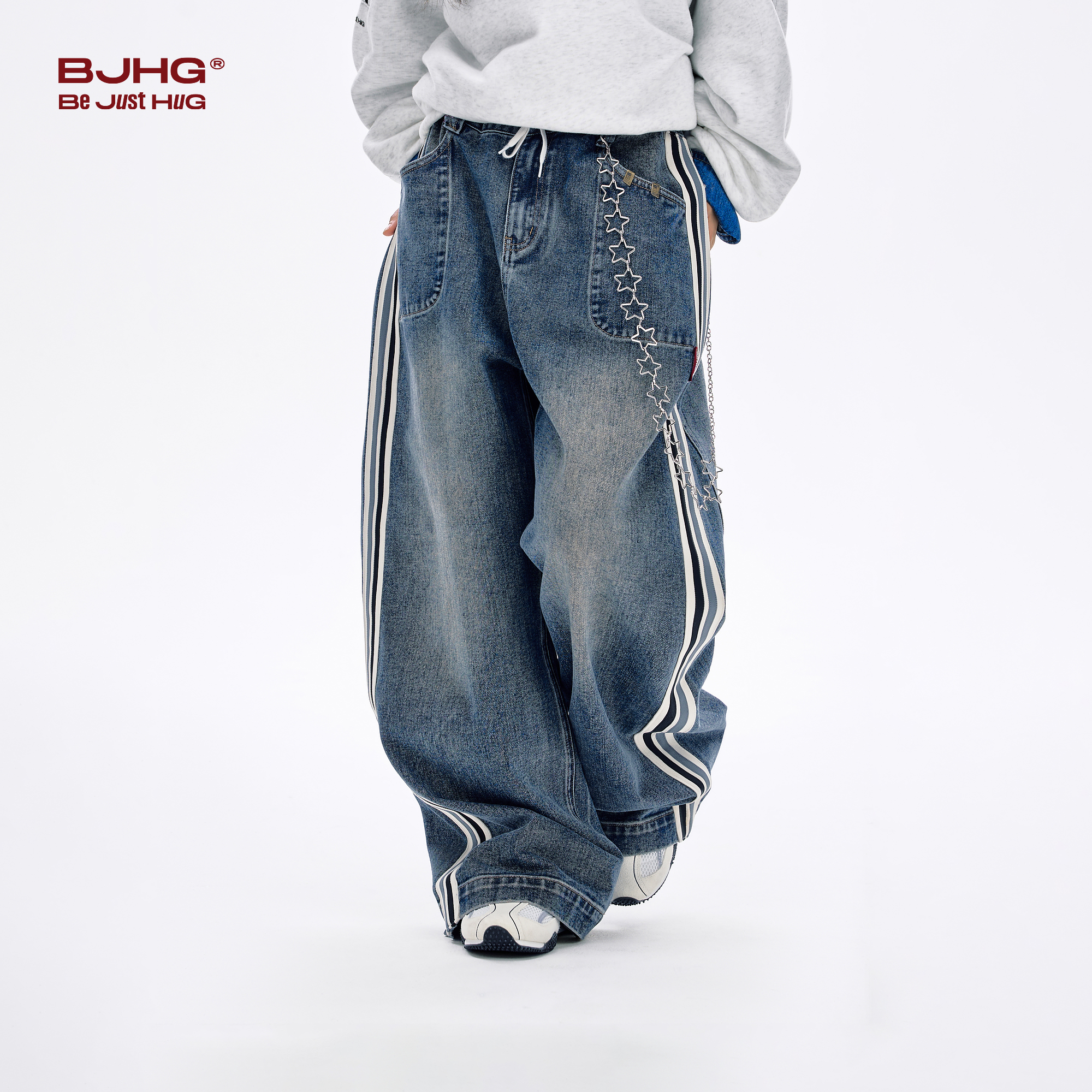 BJHG不计后果高街美式牛仔裤男秋季潮牌直筒宽松复古水洗休闲裤女