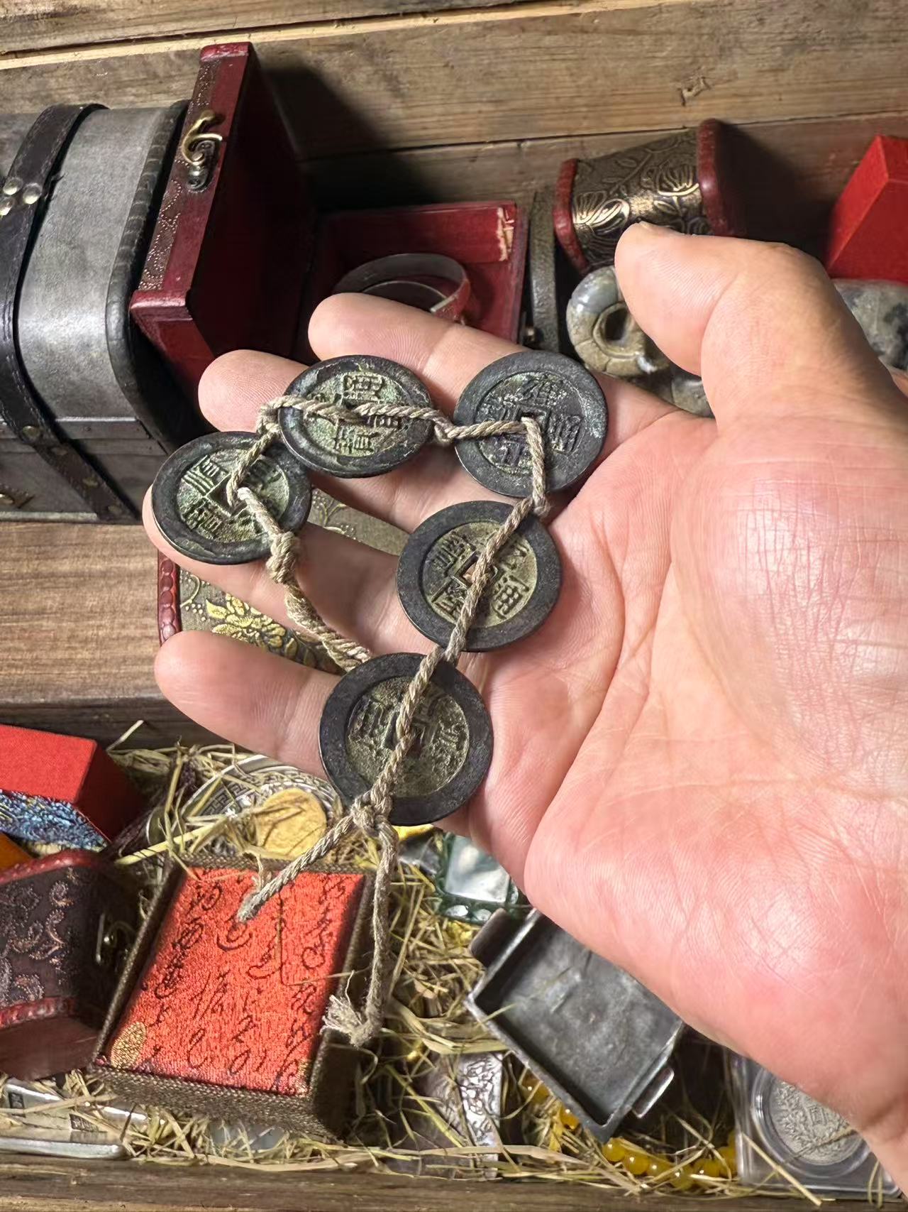 复古铜五帝钱成串一条T