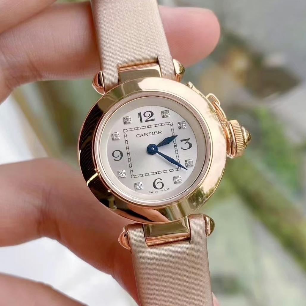 99新 Cartier/卡地亚 帕莎石英女表精致高颜值18k玫瑰金表径27