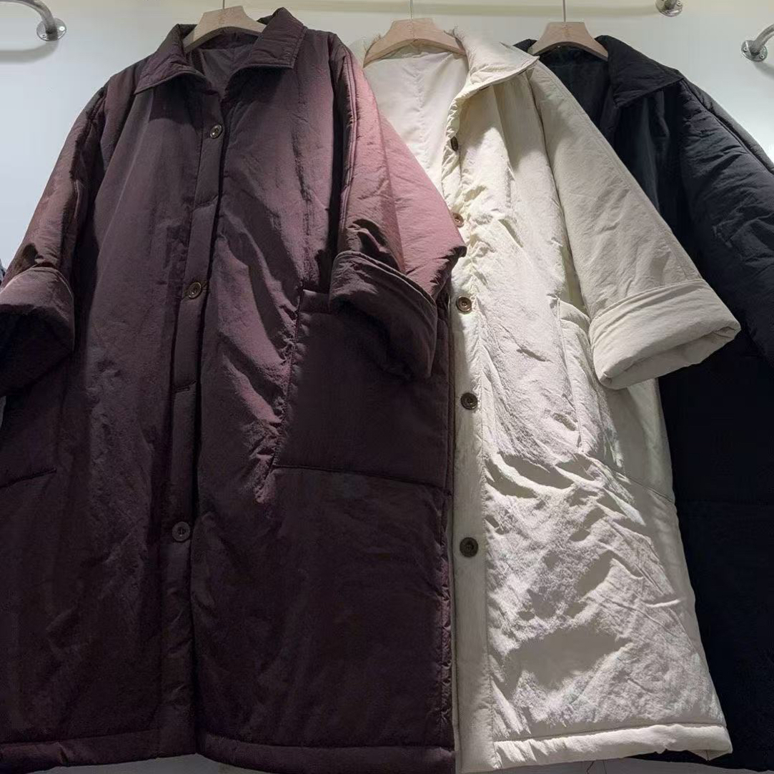 落肩袖长款中长款翻领立领多口袋女棉服百搭休闲冬季25833