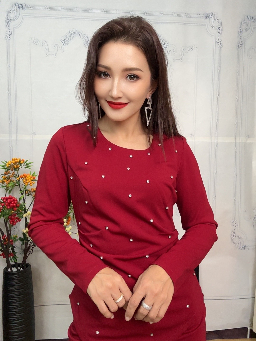 带钻修身气质套装