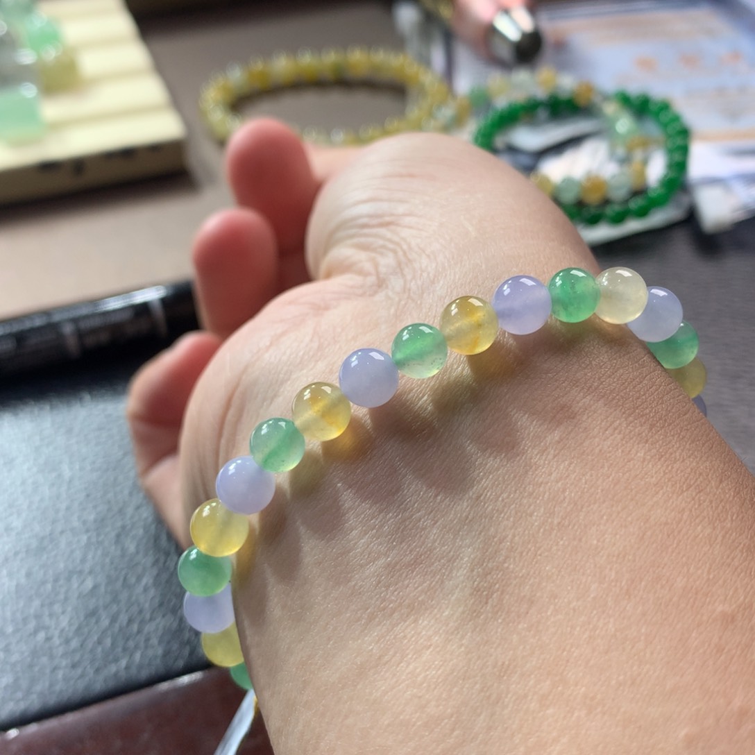 翡翠手链未镶嵌冰种甜美马卡龙手串