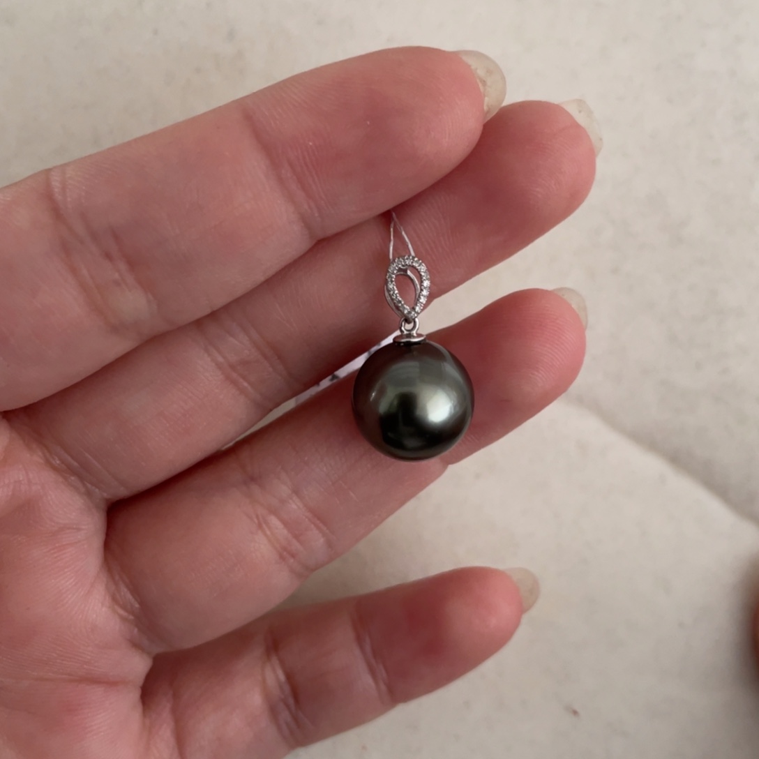 海水珍珠吊坠(不含链)18K金镶嵌12-13mm