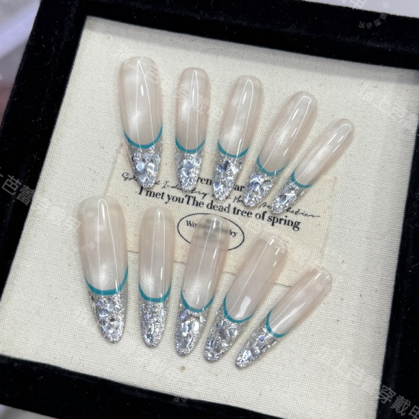 【旧蓝回忆】高品质蓝色法式轻奢百搭闪猫眼显白高级纯手工穿戴甲