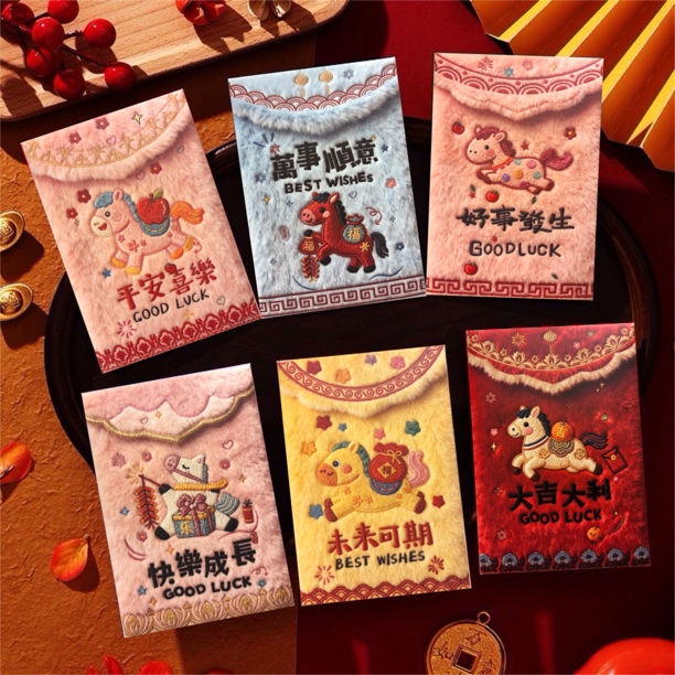 【60个 中号】仿3D印刷款刺绣红包袋平面视觉马年红包利是封春节