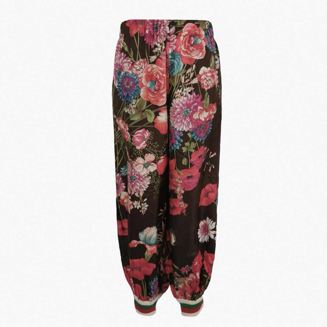 99新 GUCCI/古驰 古驰桑蚕丝撞色花卉图案长裤 z273