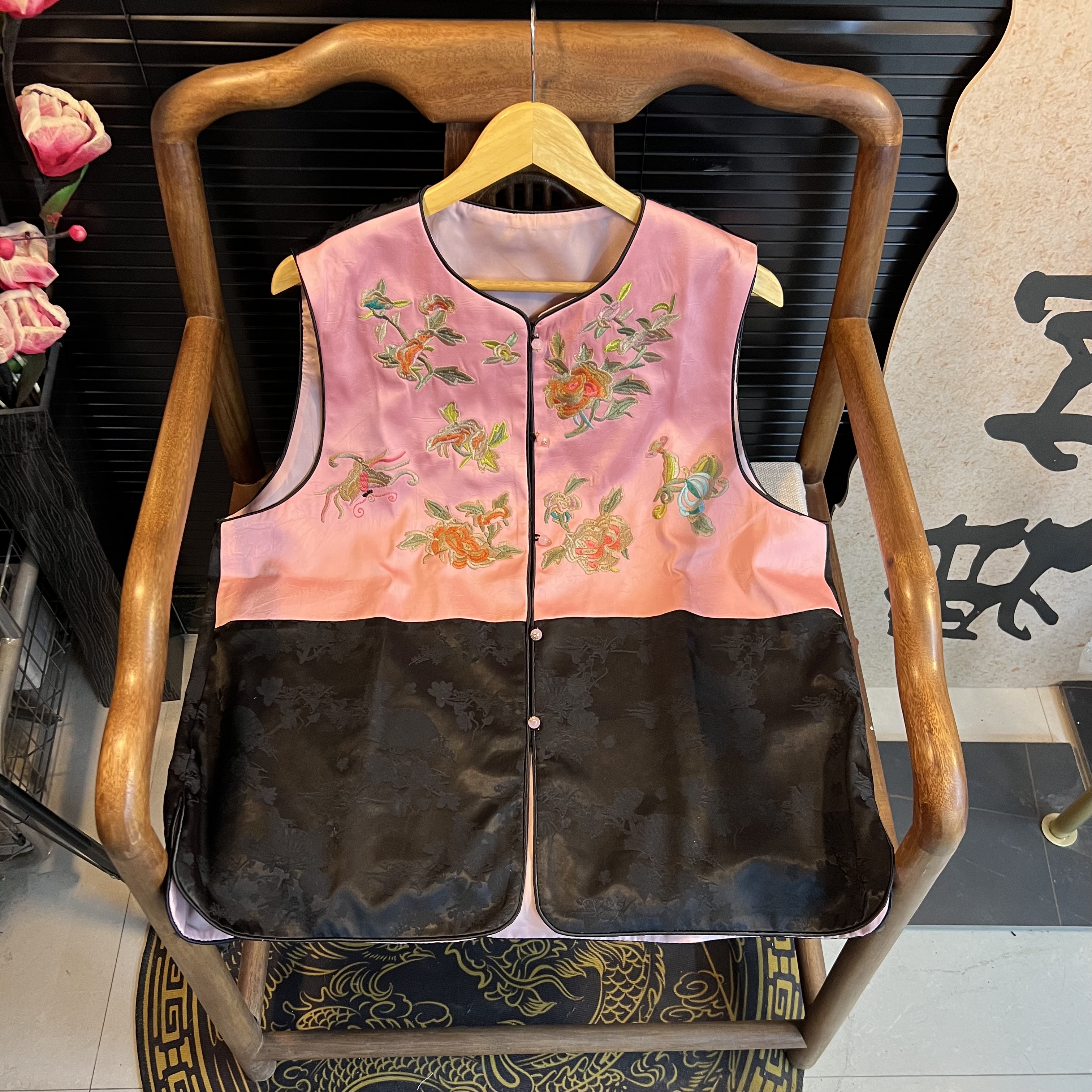 猫家YZM新中式国风老钱风提花拼接色百搭马甲730