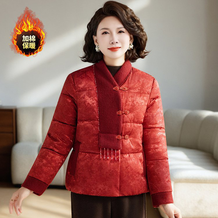 时尚中老年妈妈冬季加绒加厚新中式短款洋气保暖婚宴棉服852