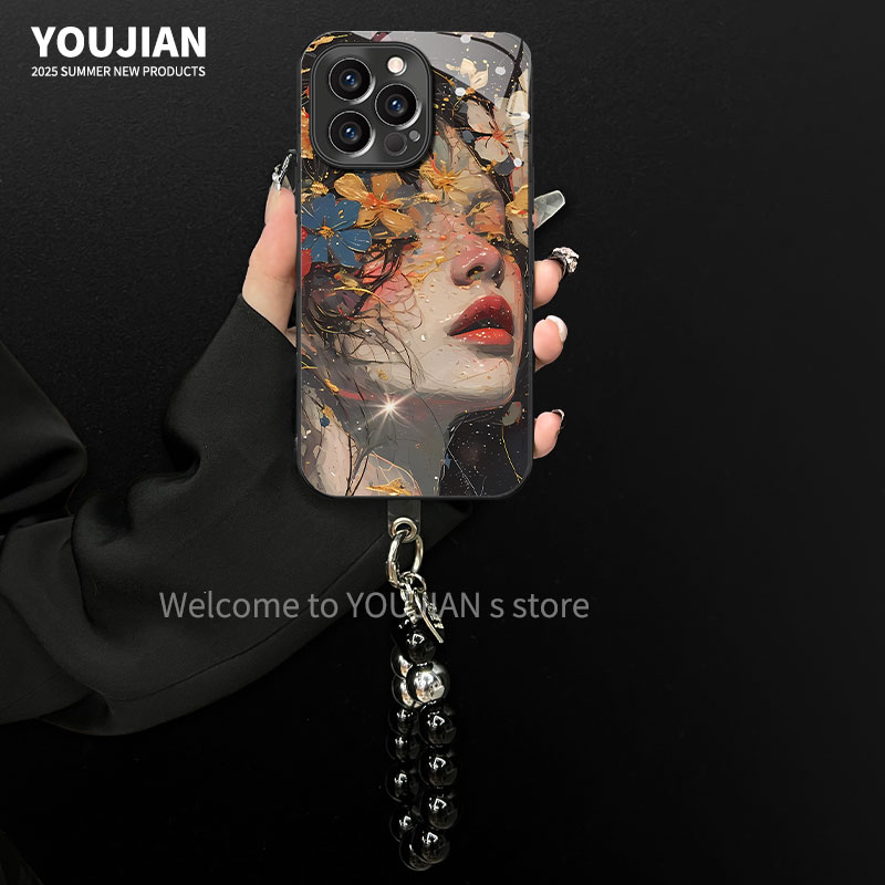 适用【苹果/oppo/华为/vivo/小米】电镀玻璃繁花似锦创意手机壳女款