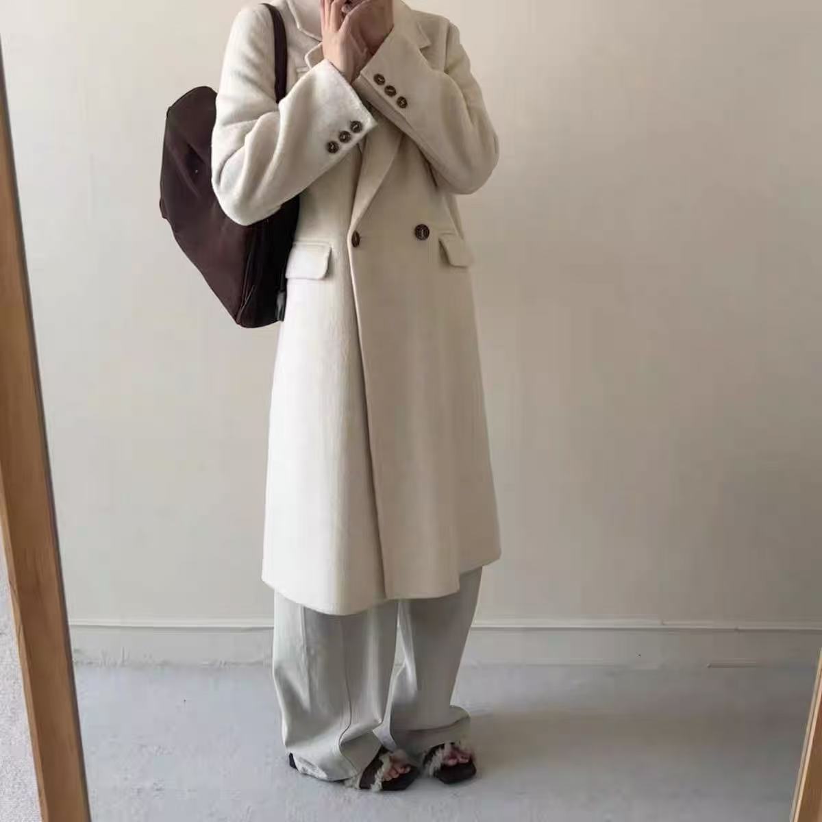 英伦风气质西装领双面呢大衣女