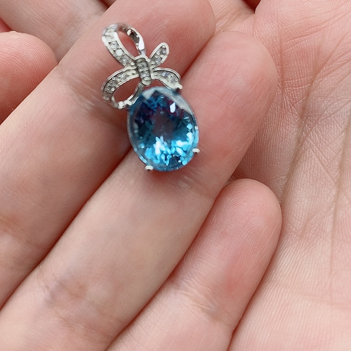 托帕石吊坠银S925镶嵌妞*