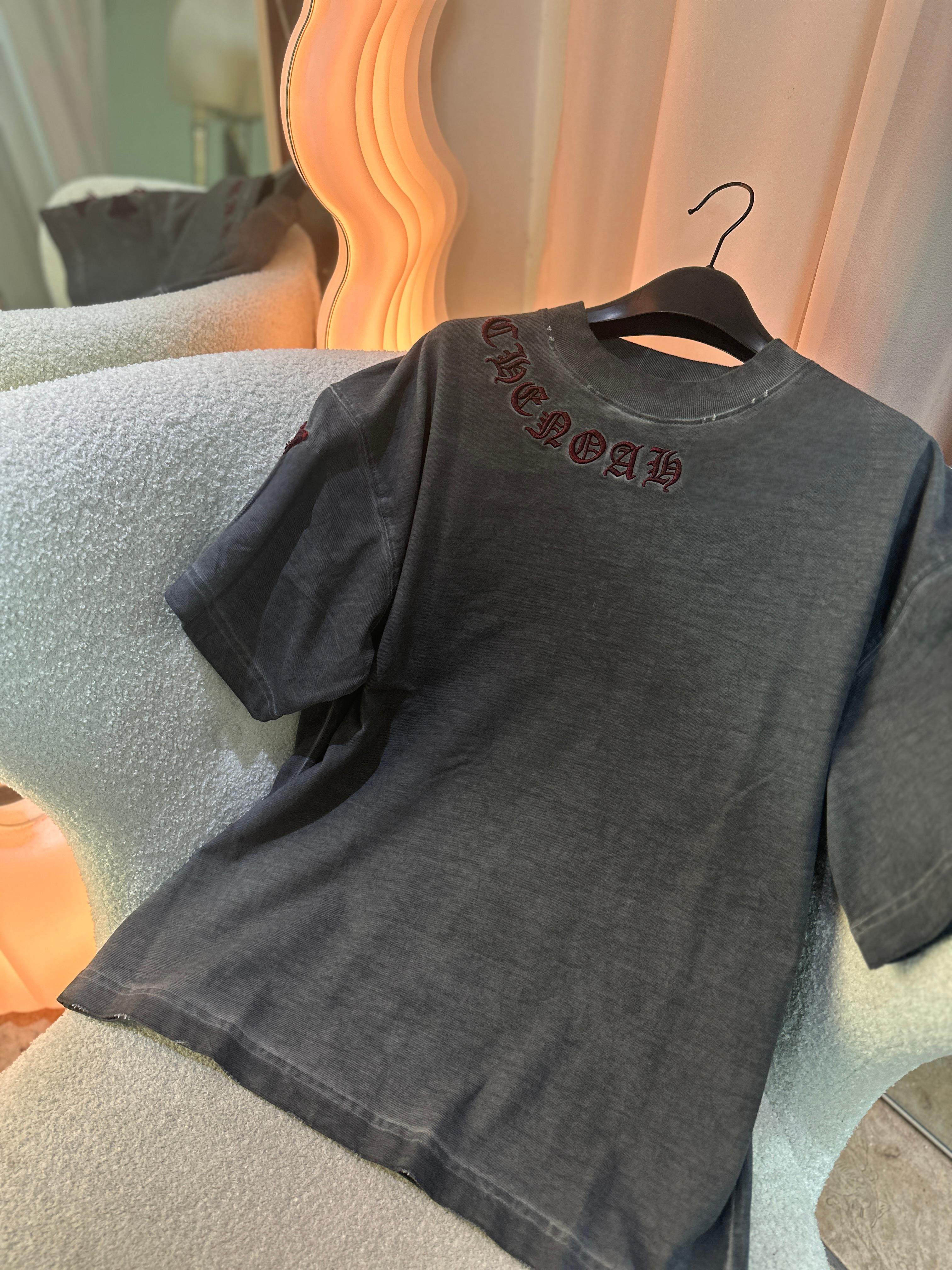 「长芯」25早春新款十字架字母圆领套头宽松短袖上衣YZ24K01011