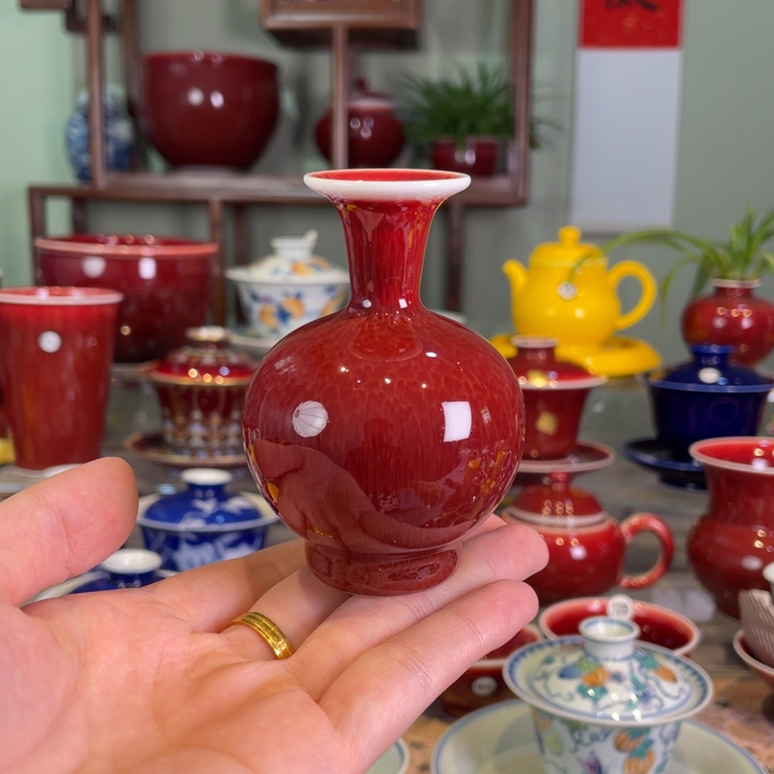 清欢雅玩原矿郎红福利小花瓶