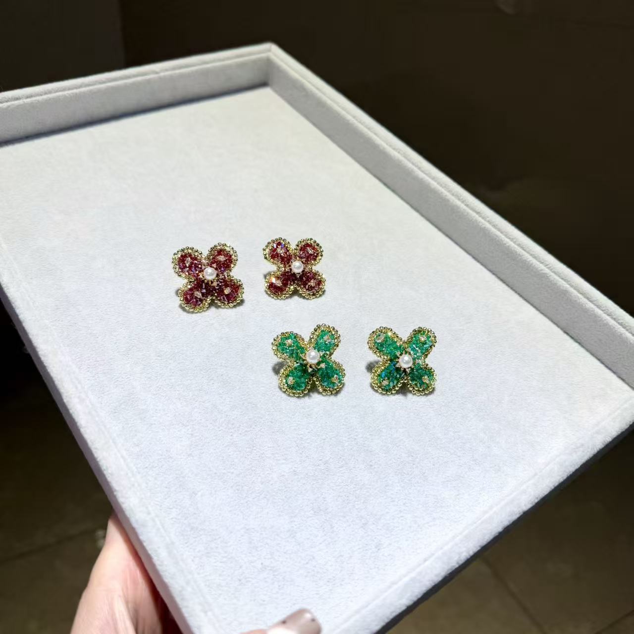 非金属合成锆石耳饰 【莫奈海之星】梵克四叶草系列耳钉气质高级感