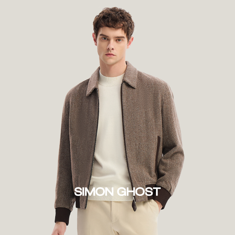 意大利男士羊毛哈灵顿外套夹克休闲棕色外套上衣