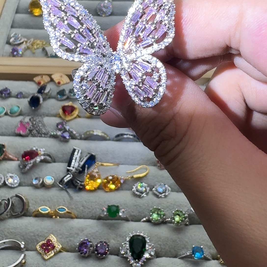 银S925镶嵌戒指水晶